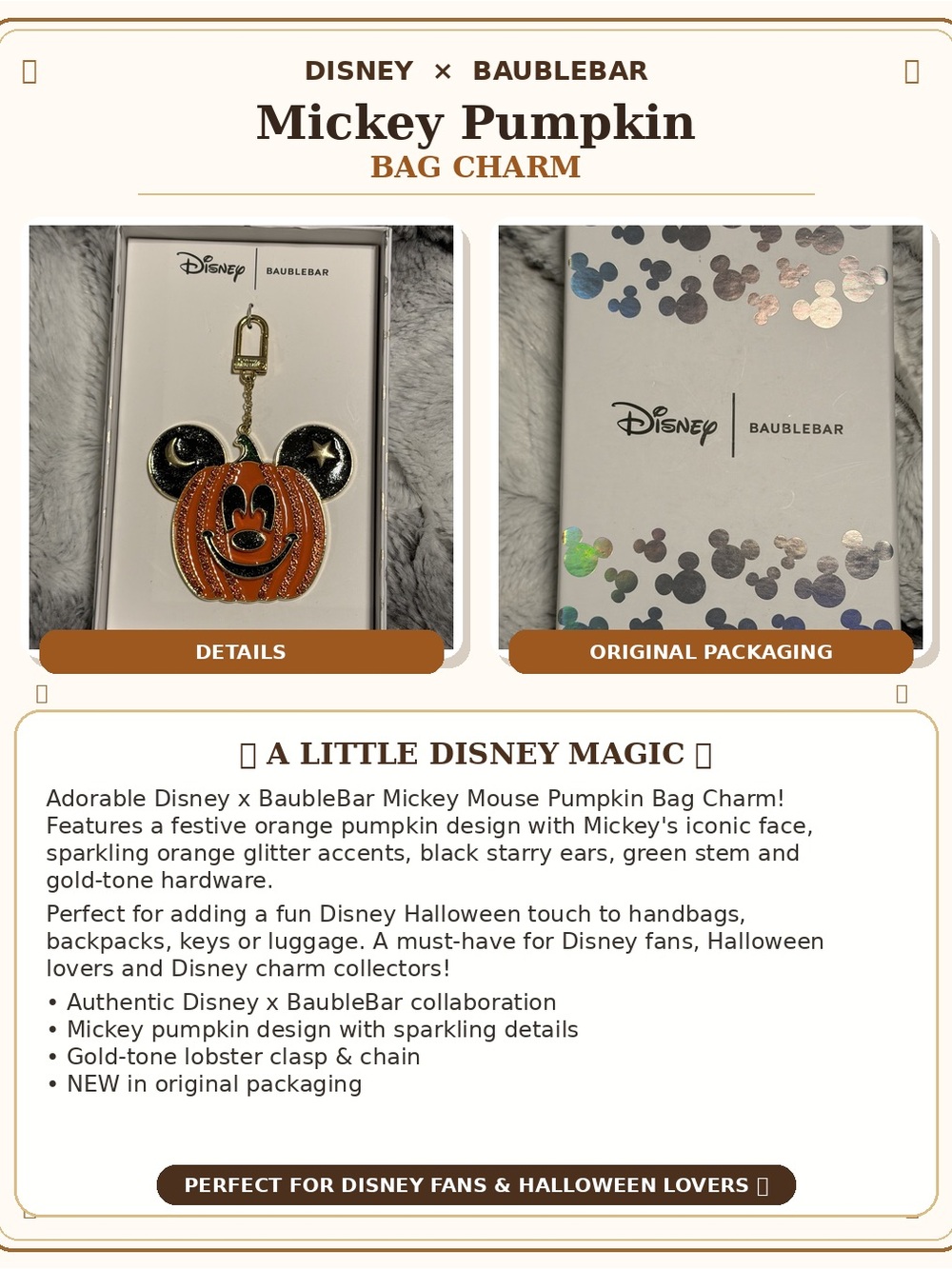 Disney x BaubleBar Mickey Pumpkin Bag Charm